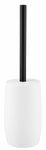 Weiße WC-Bürstengarnitur mit zylindischem Behälter und schwarzem Stiel