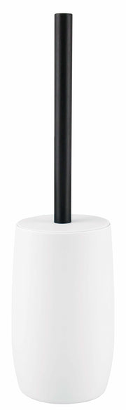 WC-Bürsten-Halter DAILY Weiß steht freigestellt mit schwarzem Bürstengriff vor weißem Hintergrund.