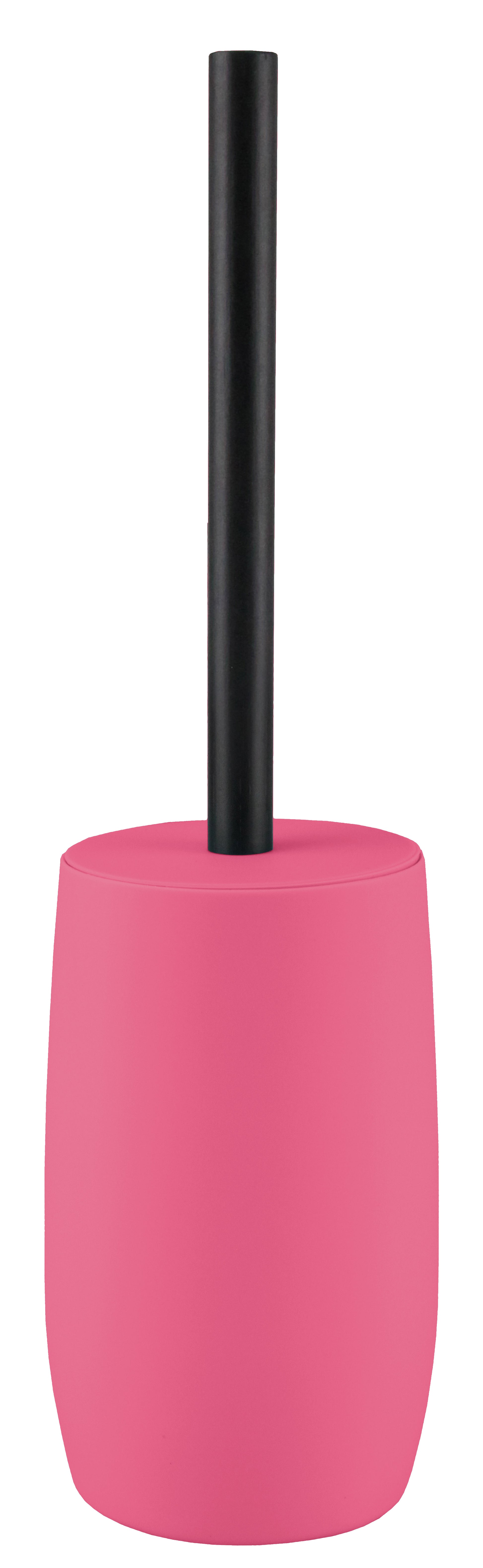 WC-Bürsten-Halter DAILY Pink mit schwarzem Stiel steht freistehend vor weißem Hintergrund.