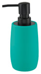 Türkiser Seifenspender mit schwarzem Pumpkopf aus Kunststoff, bündiger Form