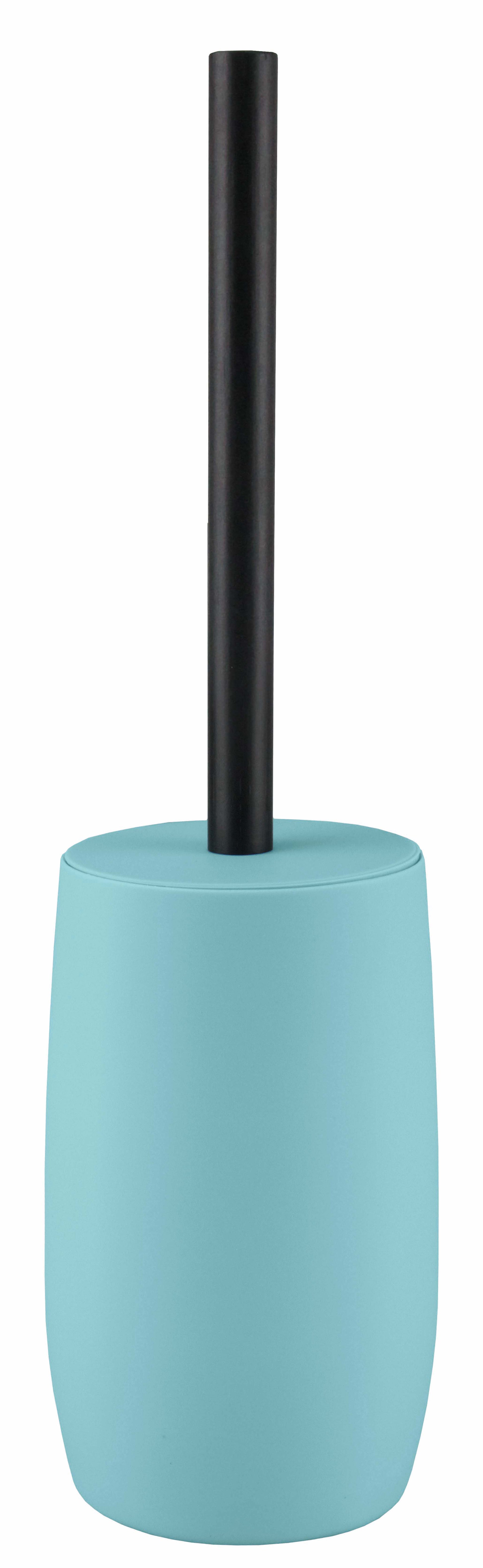 WC-Bürsten-Halter DAILY Mauritius in Türkis mit schwarzem Stiel steht freigestellt vor weißem Hintergrund.
