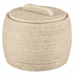 Runder beigefarbener Badbehälter mit Deckel und geriffelter Oberfläche