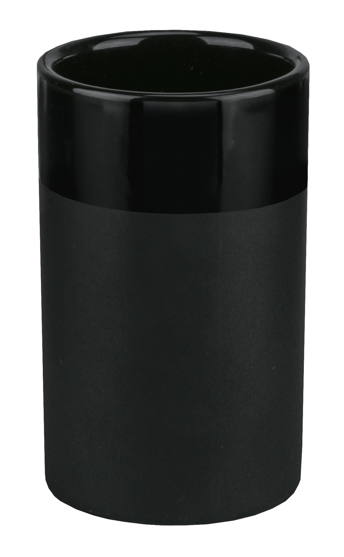 Der Zahnputzbecher DEEP Schwarz steht freistehend vor weißem Hintergrund.