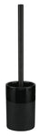Schwarze WC-Bürste mit zylindischem Halter aus Keramik, frontalansicht