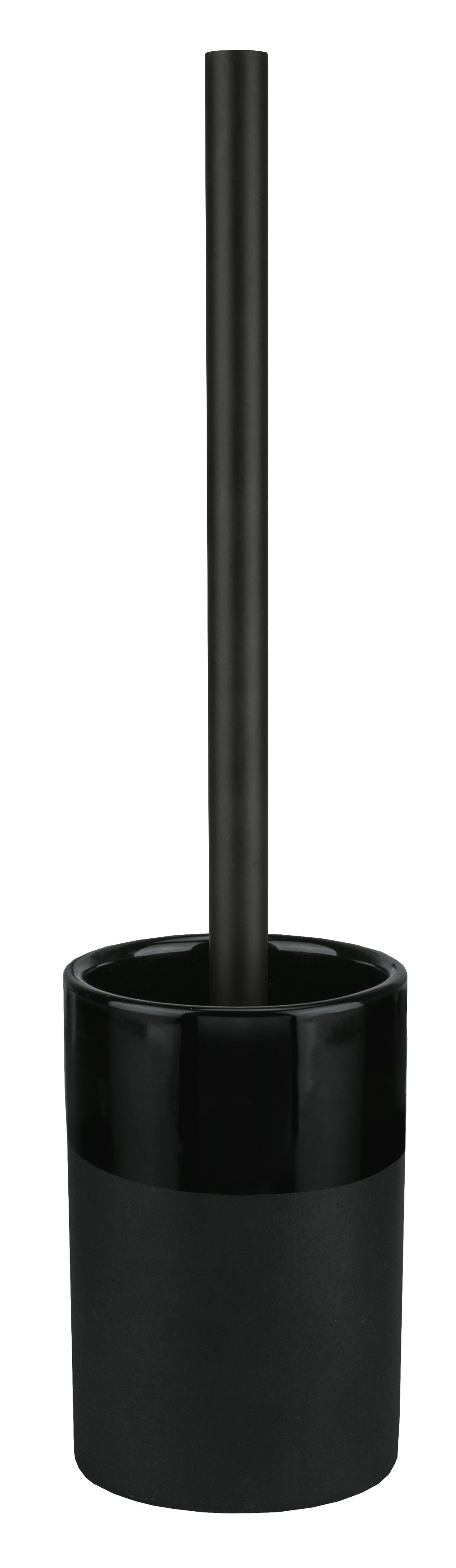 WC-Bürsten-Halter DEEP Schwarz steht als schwarze WC-Bürste mit Halter vor weißem Hintergrund.