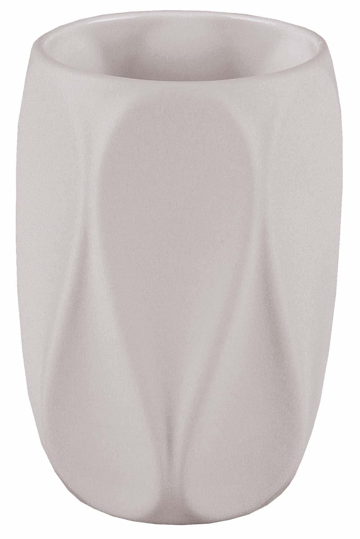 Zahnputzbecher TREVI seidenfarben steht freistehend vor weißem Hintergrund.