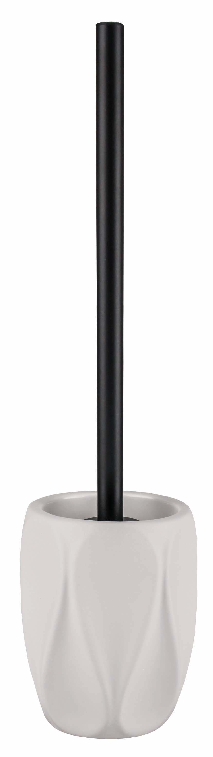 WC-Bürsten-Halter TREVI seidenfarben mit schwarzer Bürste steht freistehend vor weißem Hintergrund.