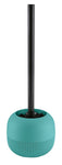 Türkiser WC-Bürstenhalter mit geriffelter Oberfläche und schwarzem Stiel