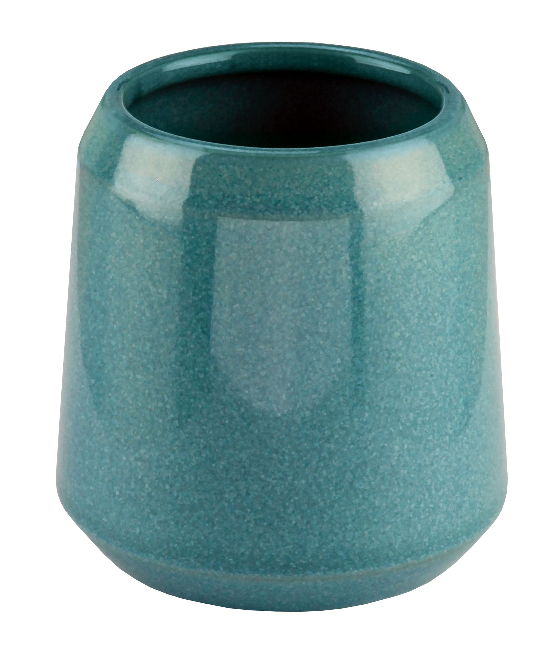 Türkisfarbener, glänzender Becher aus Keramik mit zylindrischer Form
