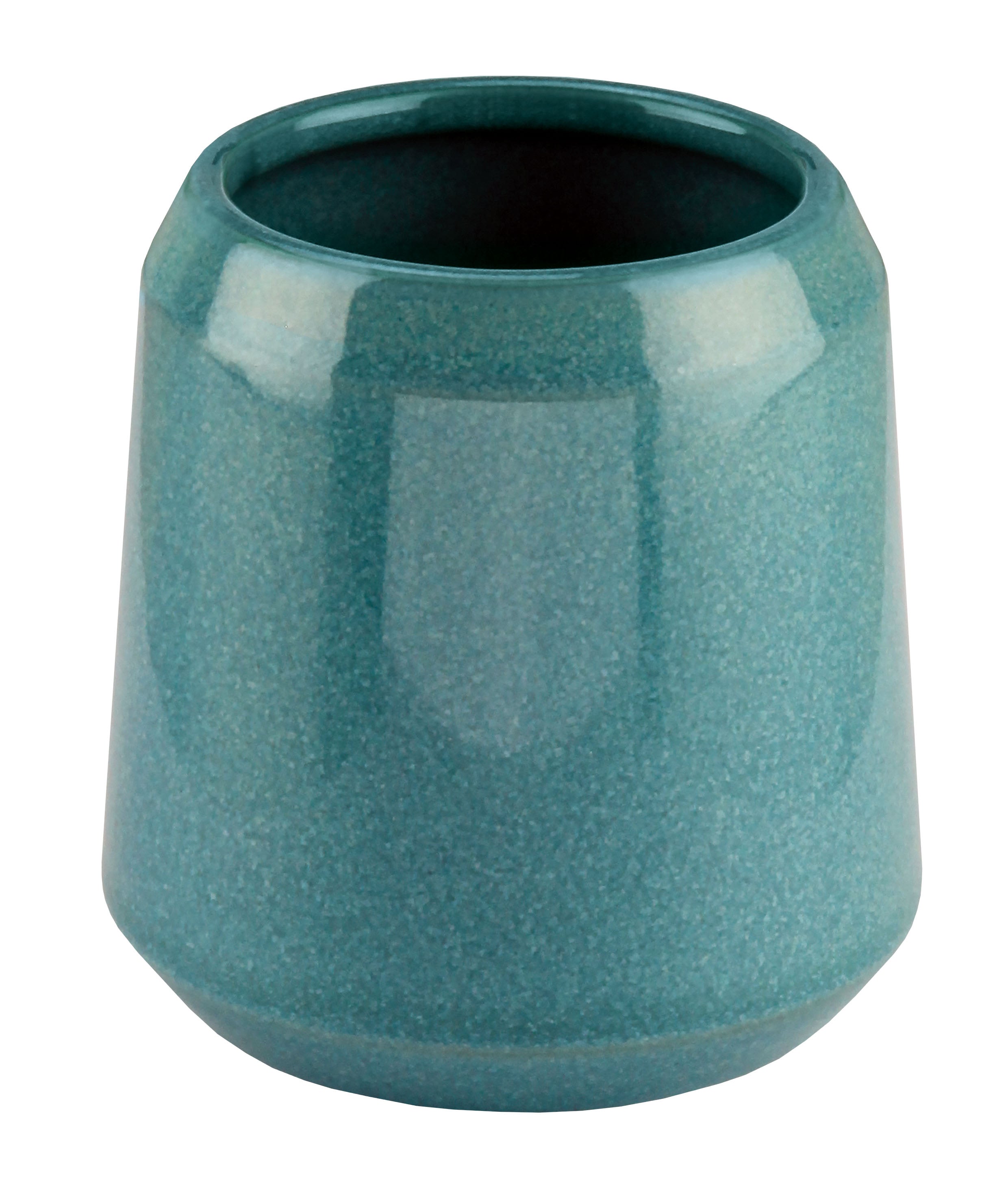 Türkisfarbener, glänzender Becher aus Keramik mit zylindrischer Form