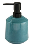 Türkiser Seifenspender aus Keramik mit schwarzem Pumpaufsatz oben