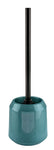 Toilettenbürste mit schwarzem Stiel in türkisfarbener Halterung aus Keramik