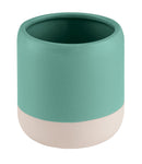 Zylinderförmiger, türkis-weiß-beiger Zahnputzbecher aus Keramik modern