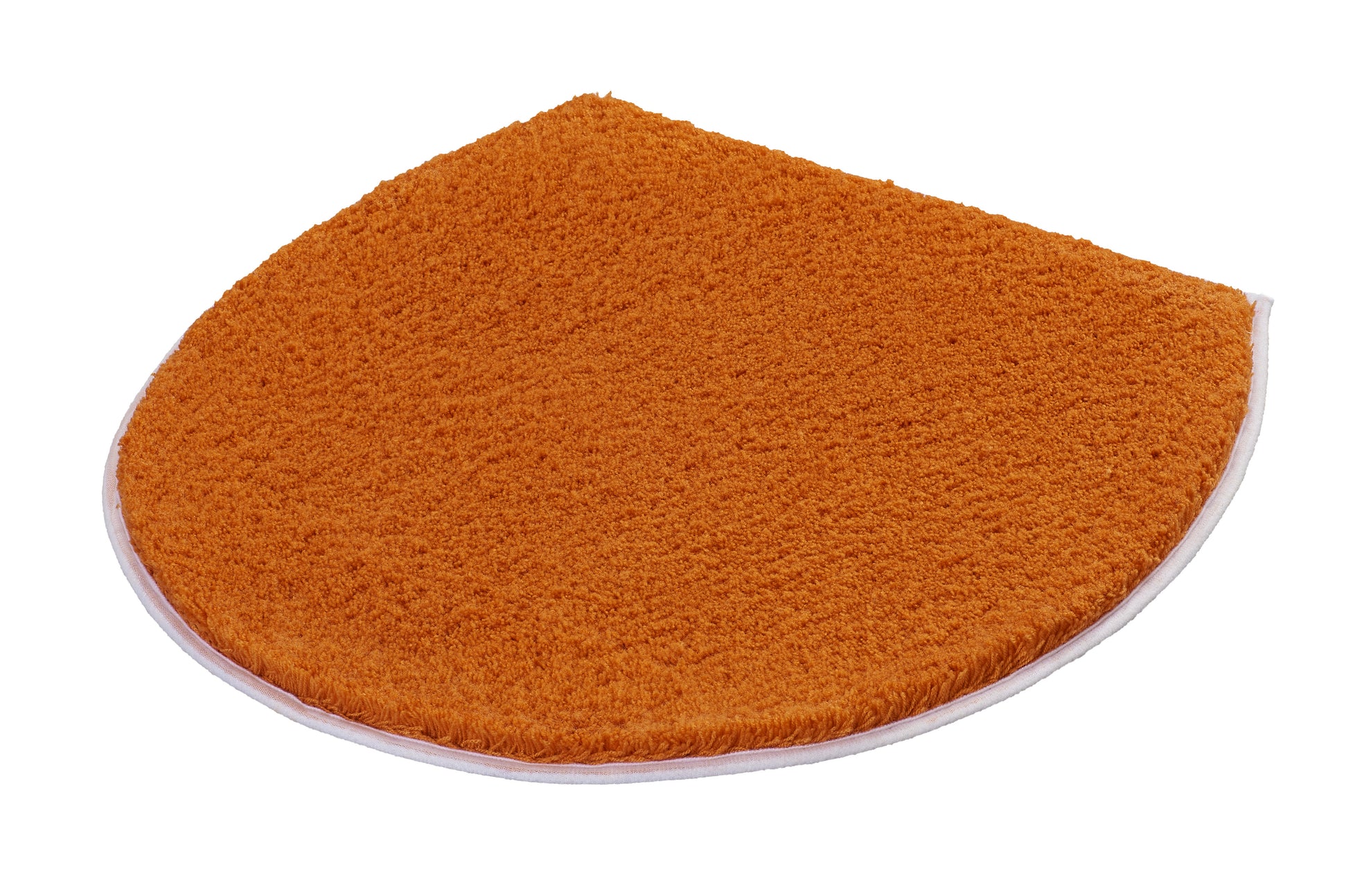 Halbrunder, orangefarbener WC-Deckelbezug aus Frottee mit weißem Rand