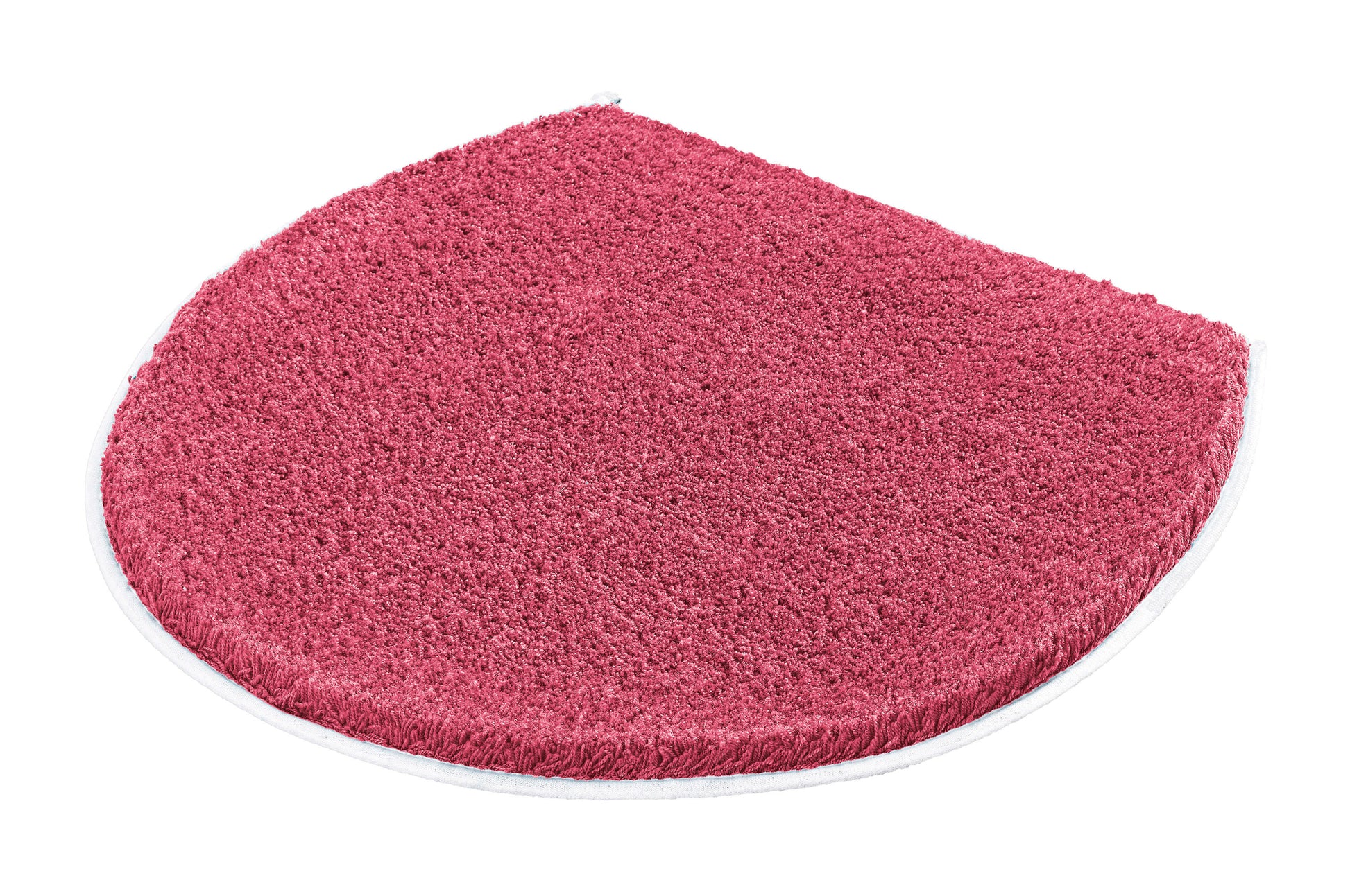 Halbkreisförmiger flacher pinker Badteppich mit weichem weißem Rand