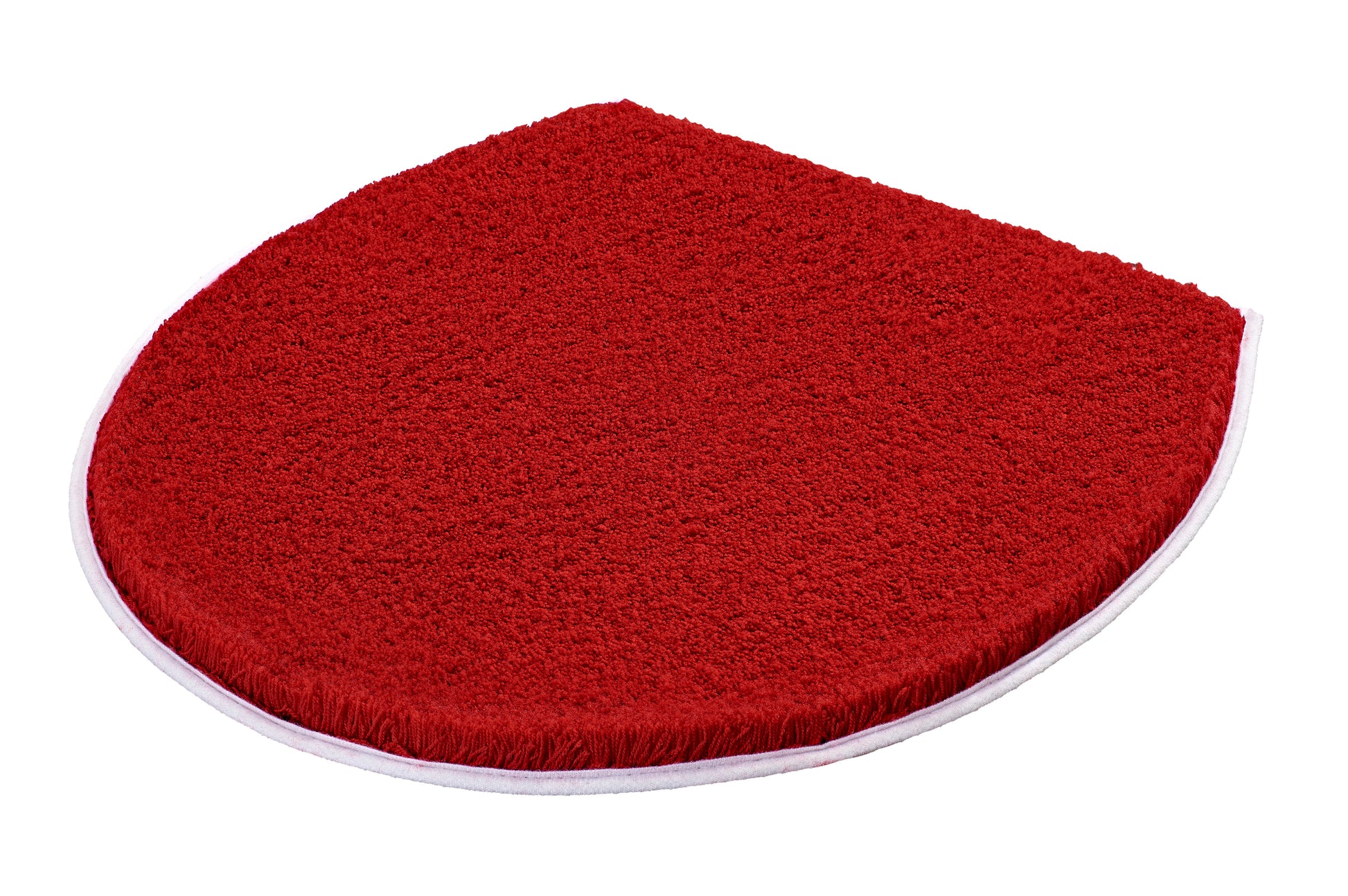 Roter halbkreisförmiger WC-Deckelbezug mit weißem Rand auf weißem Hintergrund