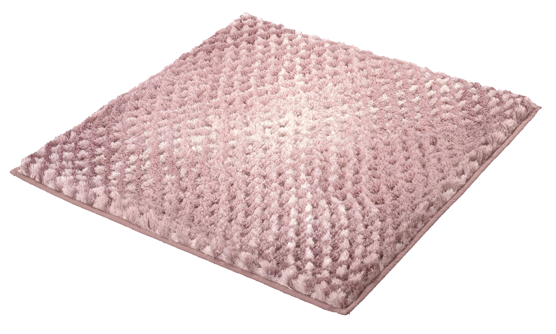 Rosafarbene quadratische Badematte mit dichtem, flauschigem hohem Flor