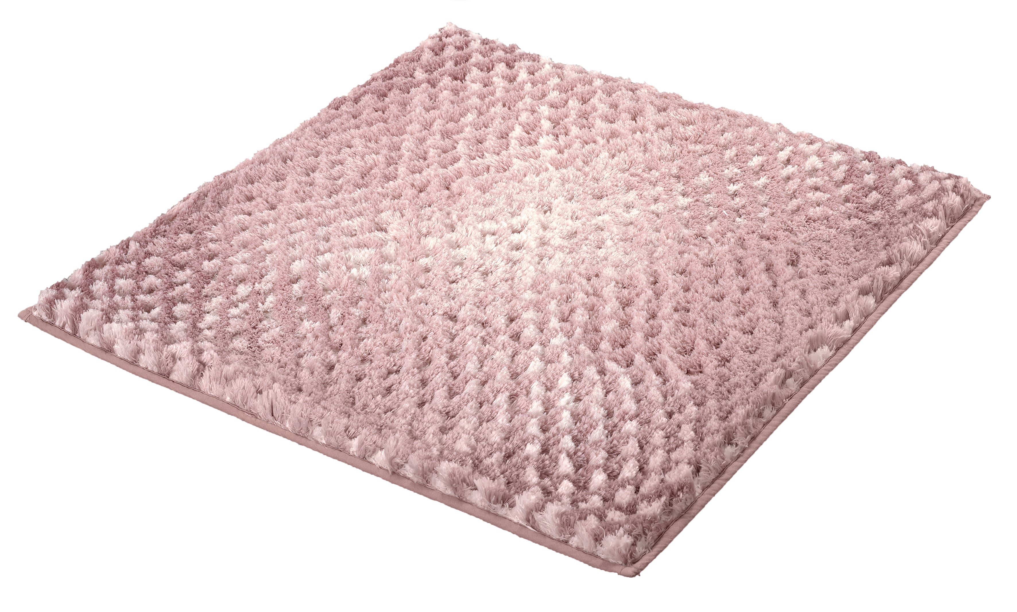 Rosafarbene quadratische Badematte mit dichtem, flauschigem hohem Flor