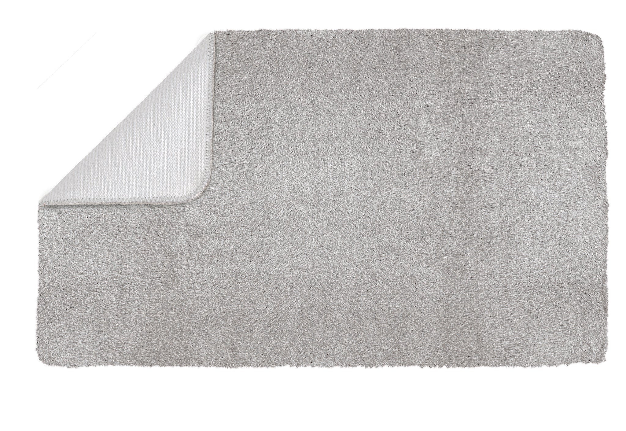 Rechteckige hellgraue Badematte mit umgeschlagener Ecke und Rücken
