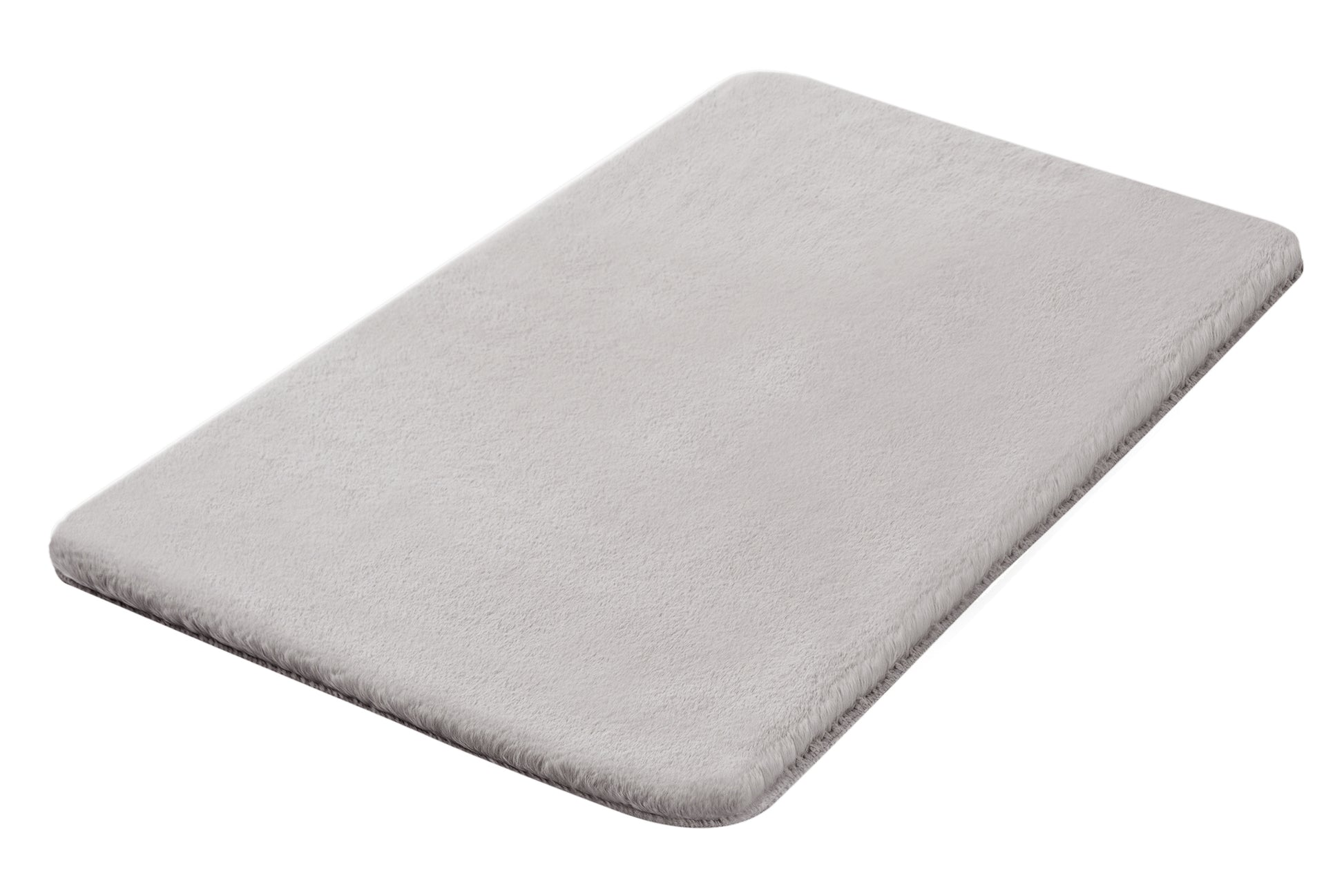 Rechteckige, hellgraue Badematte mit weicher, flauschiger Oberfläche