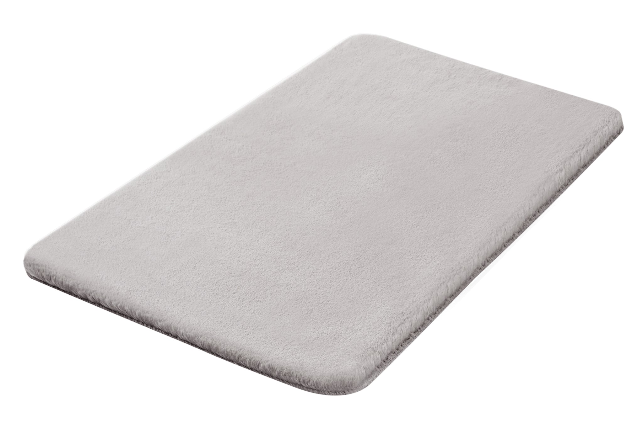 Rechteckige, hellgraue Badematte mit weicher, flauschiger Oberfläche