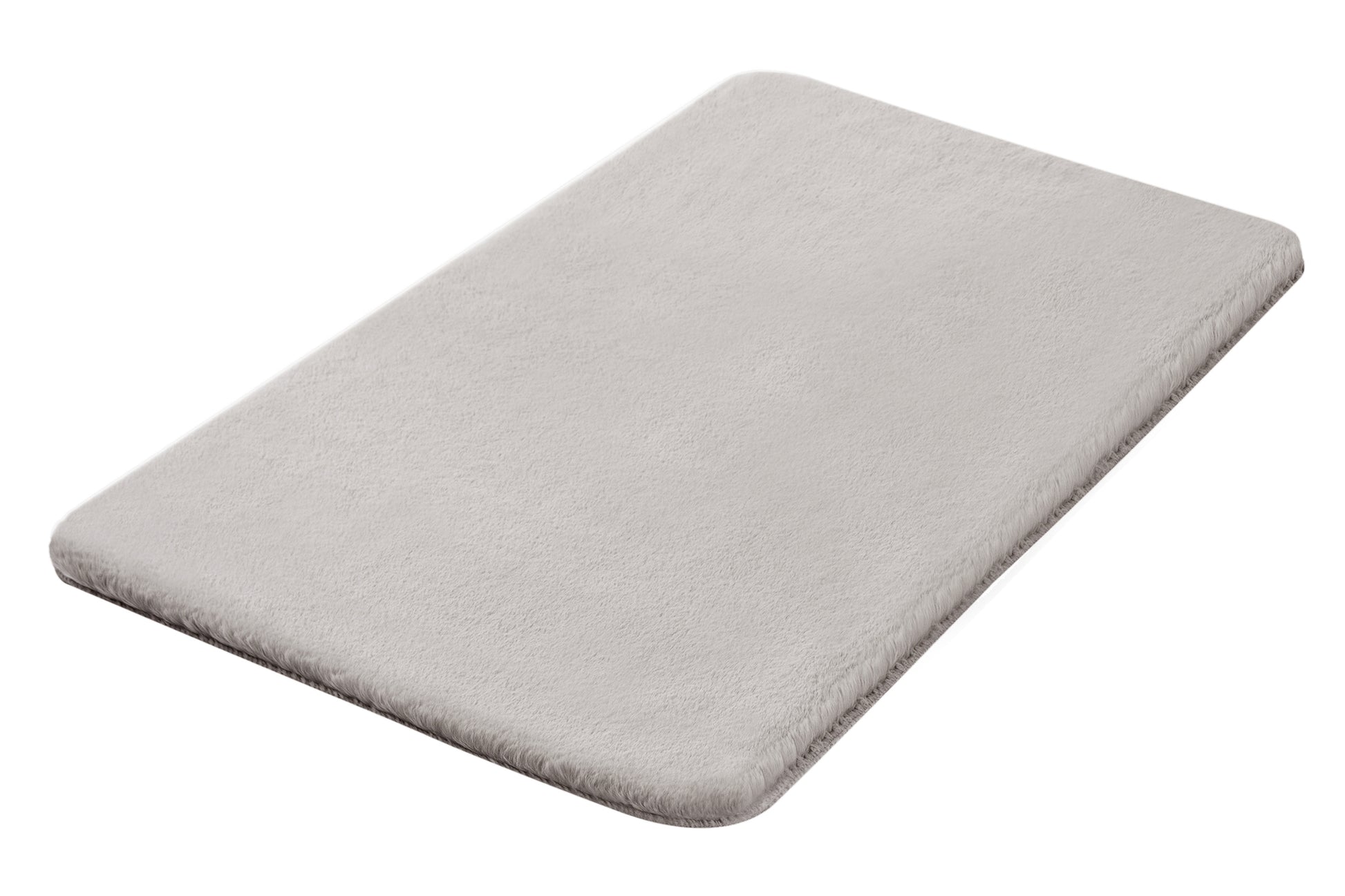 Rechteckige, flache Badematte in hellem Grau auf weißem Hintergrund