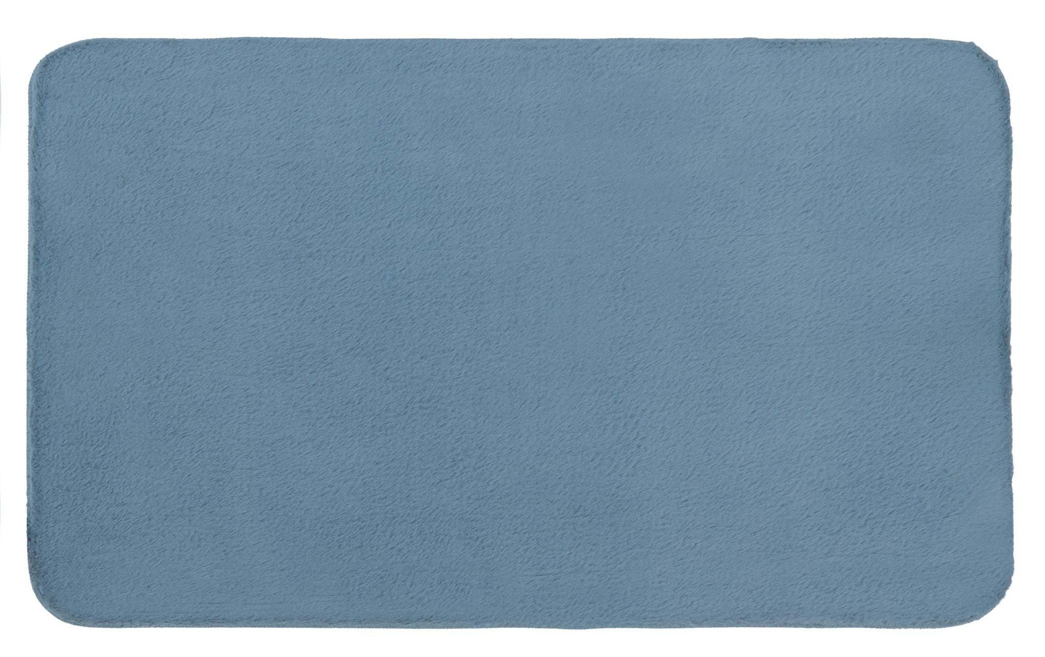 Rechteckige, hellblaue Badematte mit weicher, flauschiger Oberfläche