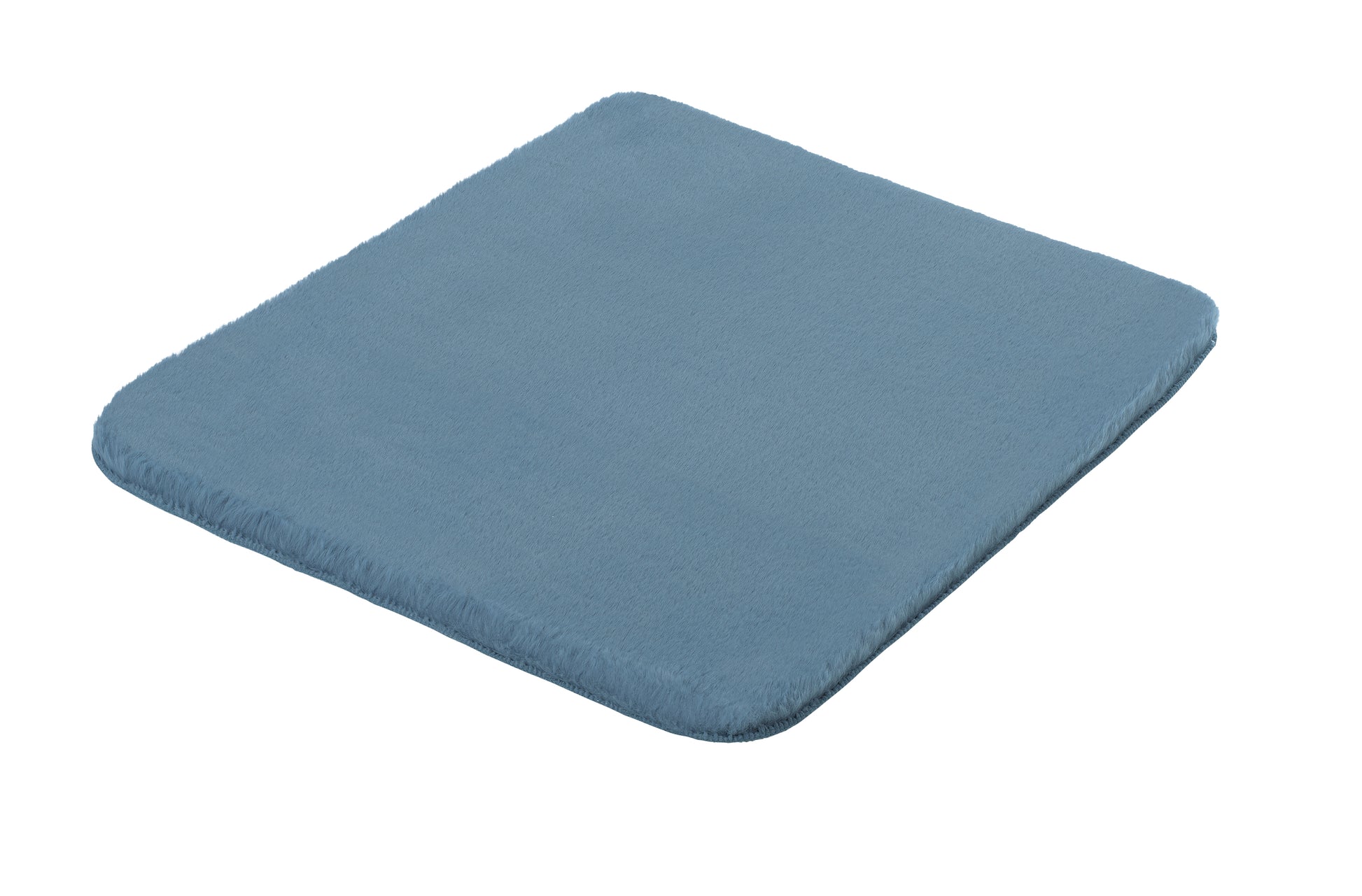 Quadratische, himmelblaue Badematte mit weicher, flauschiger Oberfläche
