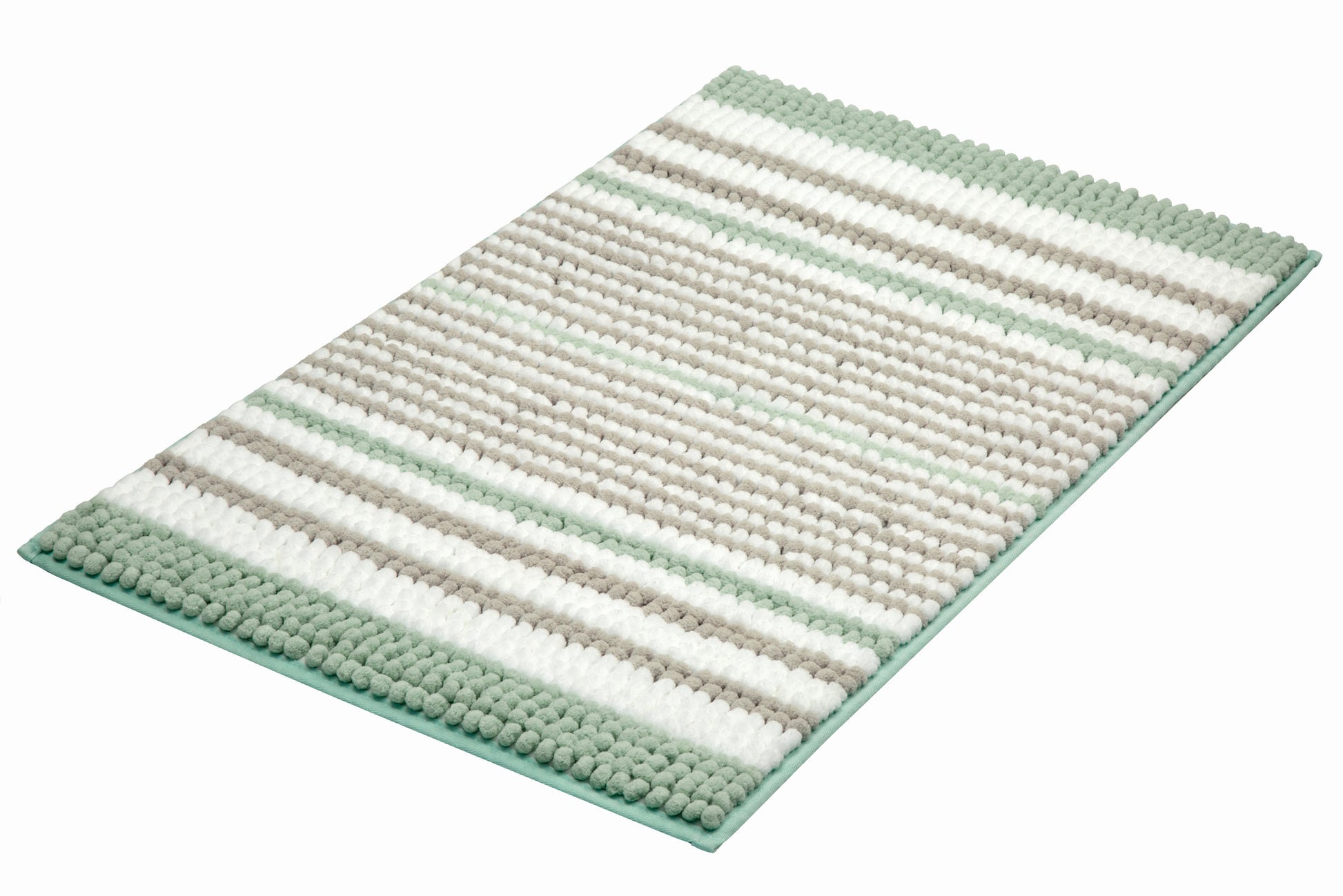 Rechteckiger Badteppich mit grünen, weißen und grauen Streifen aus Textil