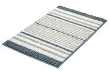 Rechteckige Badematte mit blauen, weißen und beigen Streifenmuster