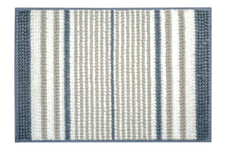 Quadratische Badematte mit breiten weißen, grauen und blauen Streifen