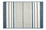 Quadratische Badematte mit breiten weißen, grauen und blauen Streifen