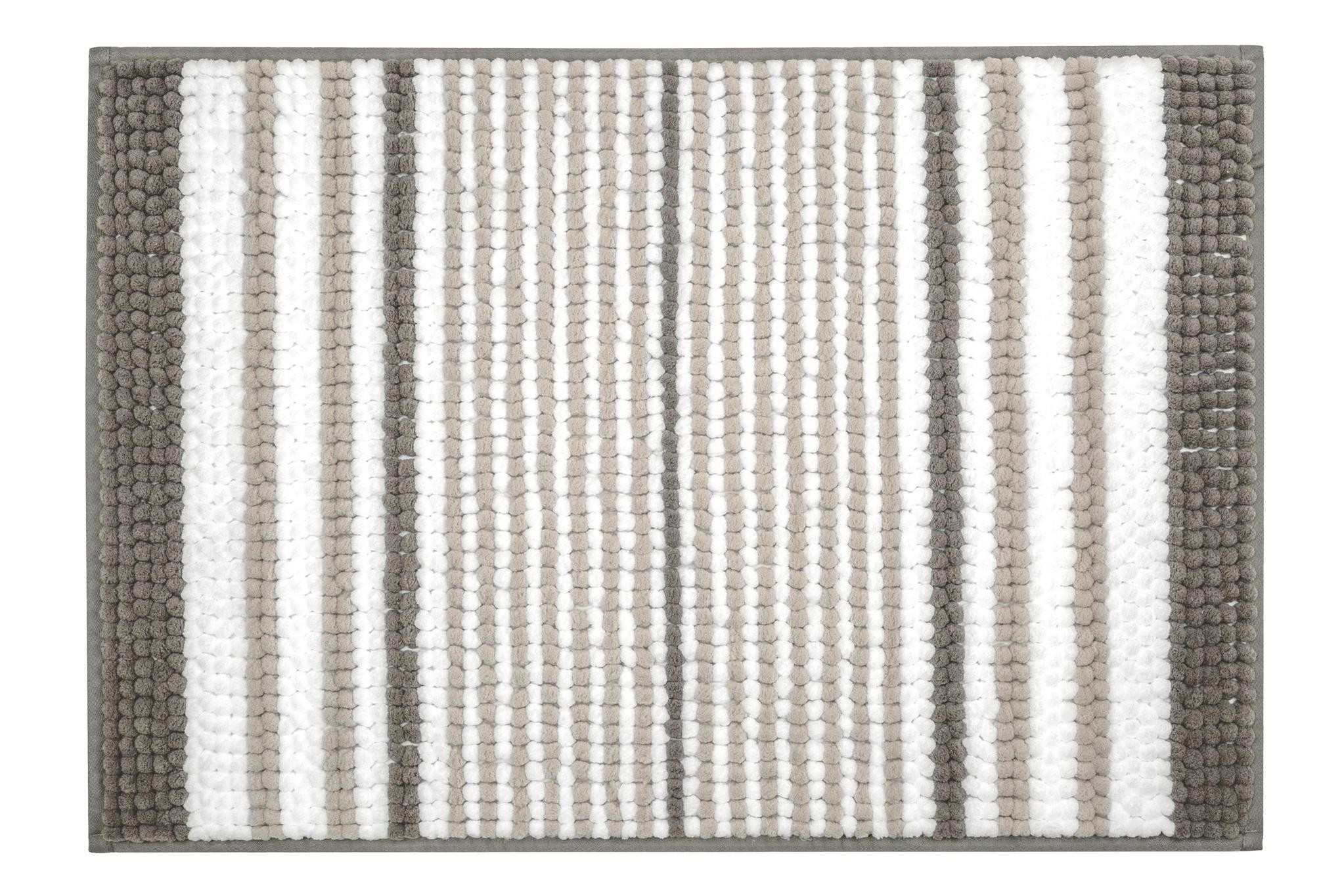 Quadratischer Badteppich mit grauen und weißen breiten Längsstreifen