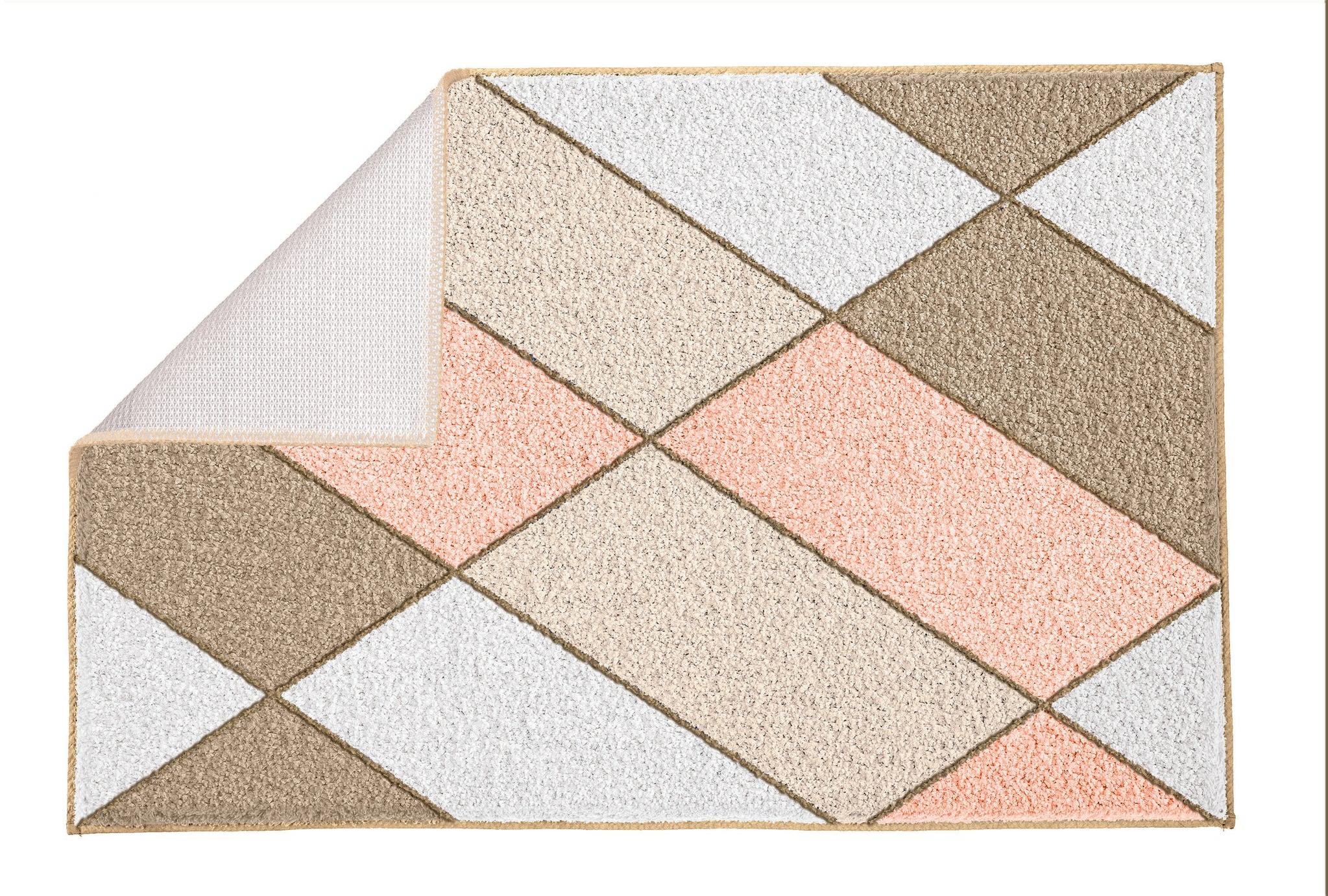 Rechteckige Badematte mit geometrischem, mehrfarbigem Pastellmuster