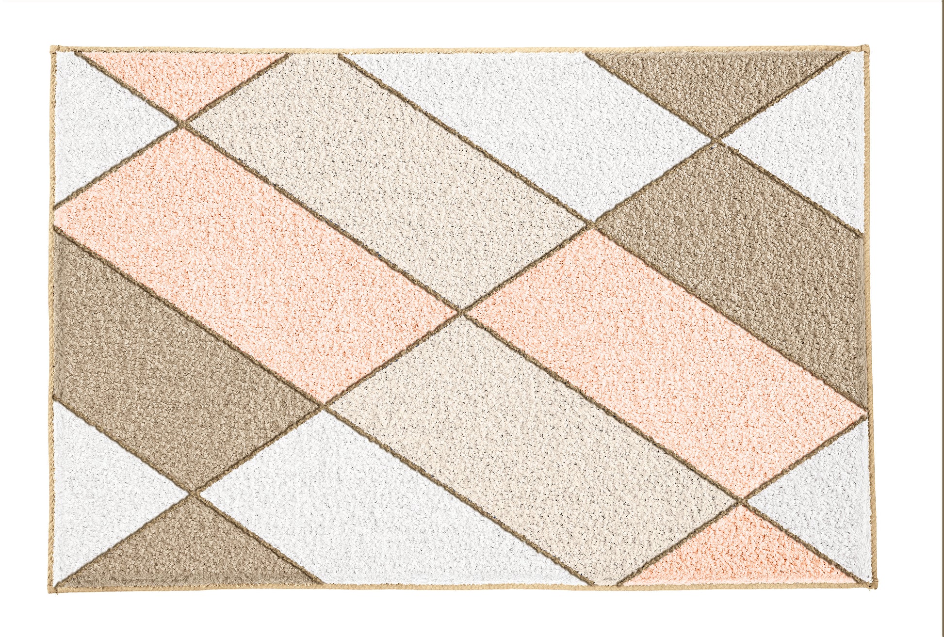Badematte mit geometrischem Rautenmuster in Beige, Weiß, Rosa und Brauntönen