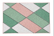 Rechteckige Badematte mit geometrischem Muster in Rosa, Grün, Weiß