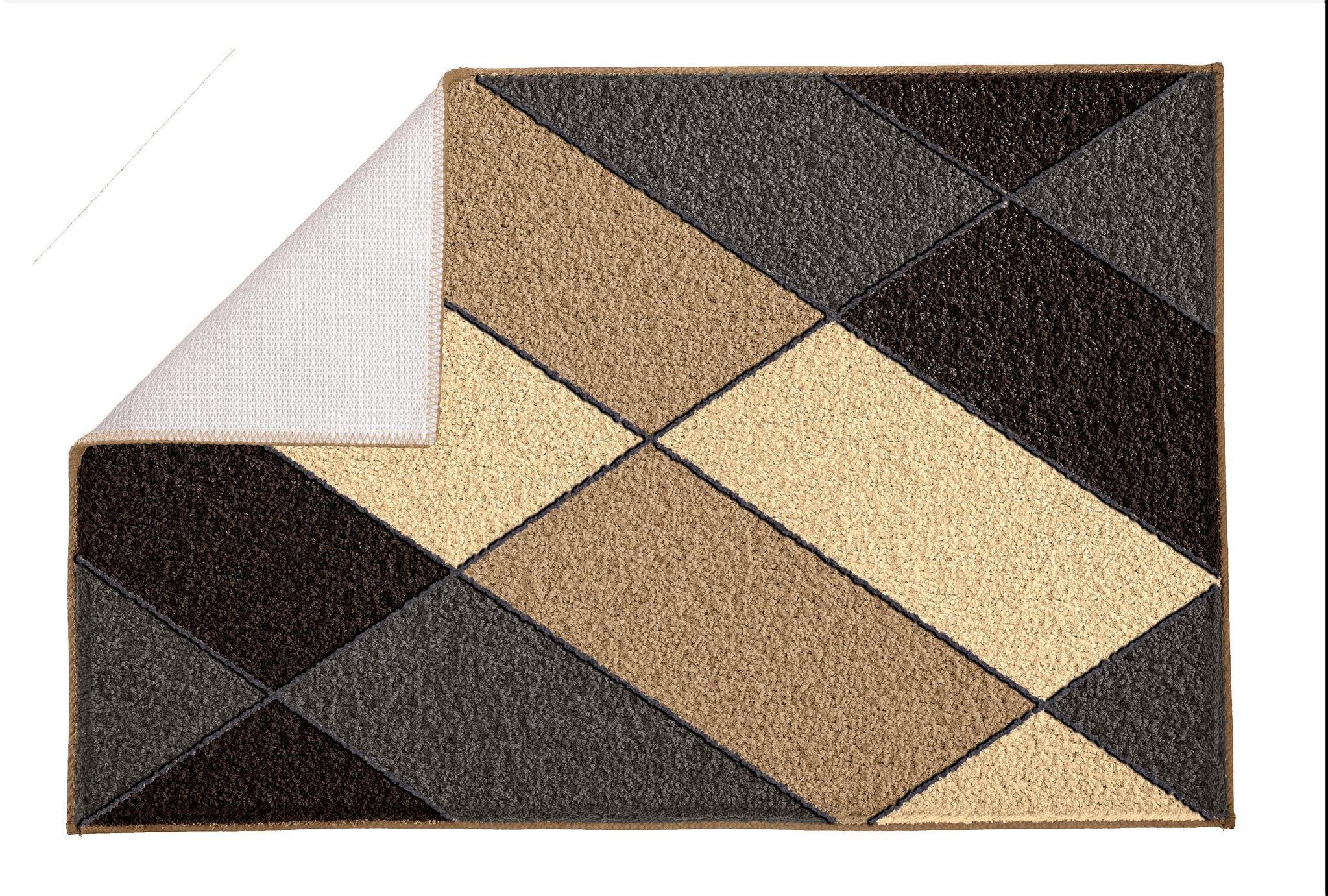 Badematte mit geometrischem Muster in Beige, Braun und Dunkelgrau