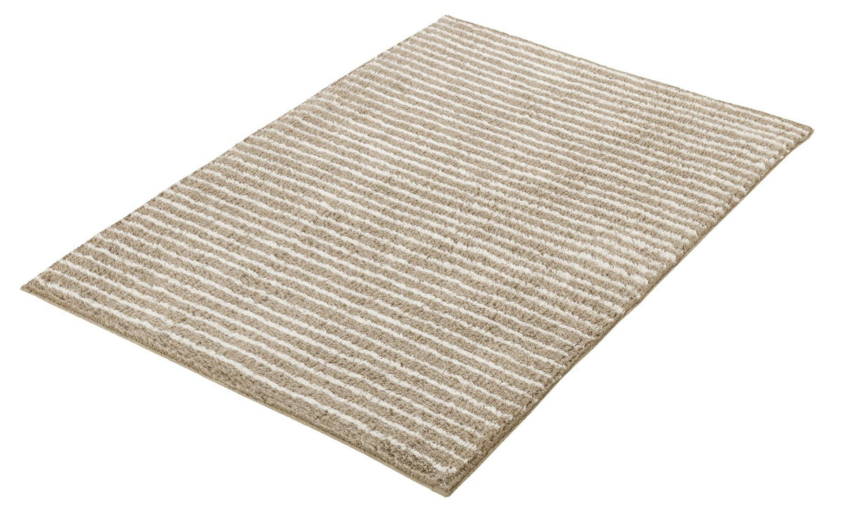 Rechteckiger beige-weißer Badteppich mit feinen Querstreifen aus Baumwolle