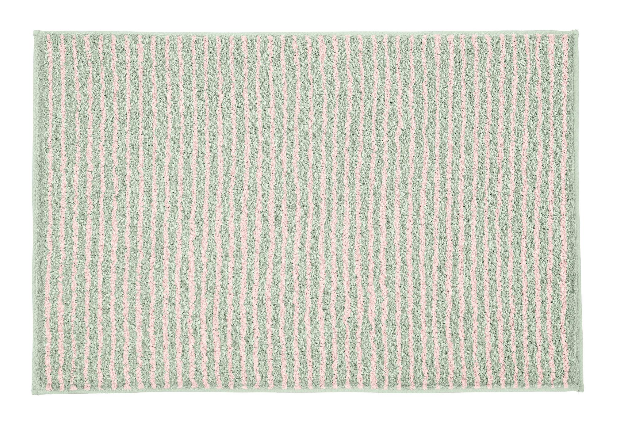 Rechteckige Badematte mit grünen und rosa Längsstreifen aus Frottier