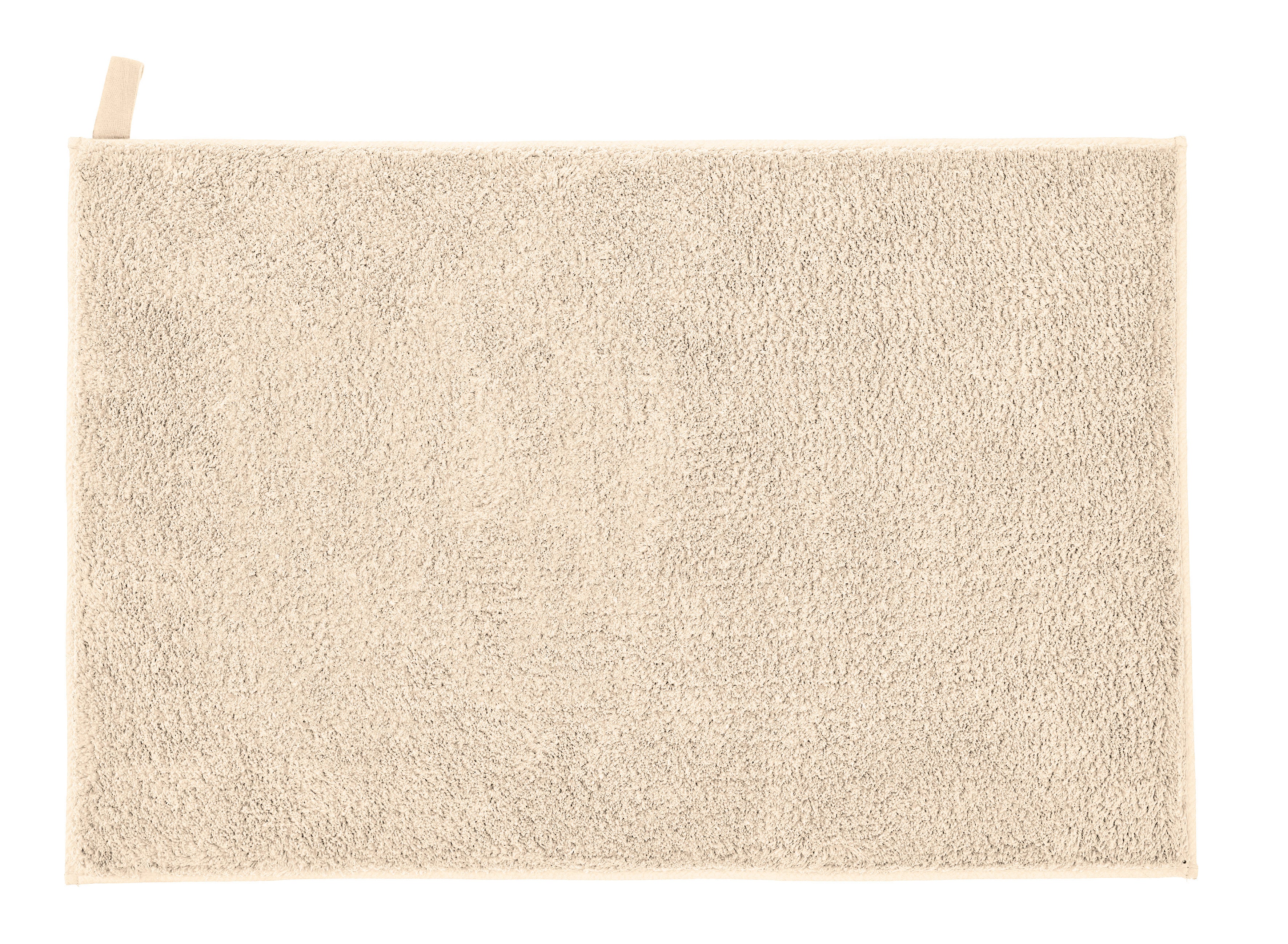 Badteppich VITA in Sandbeige 50 x 80 cm liegt flach und vollständig ausgebreitet im Bild.
