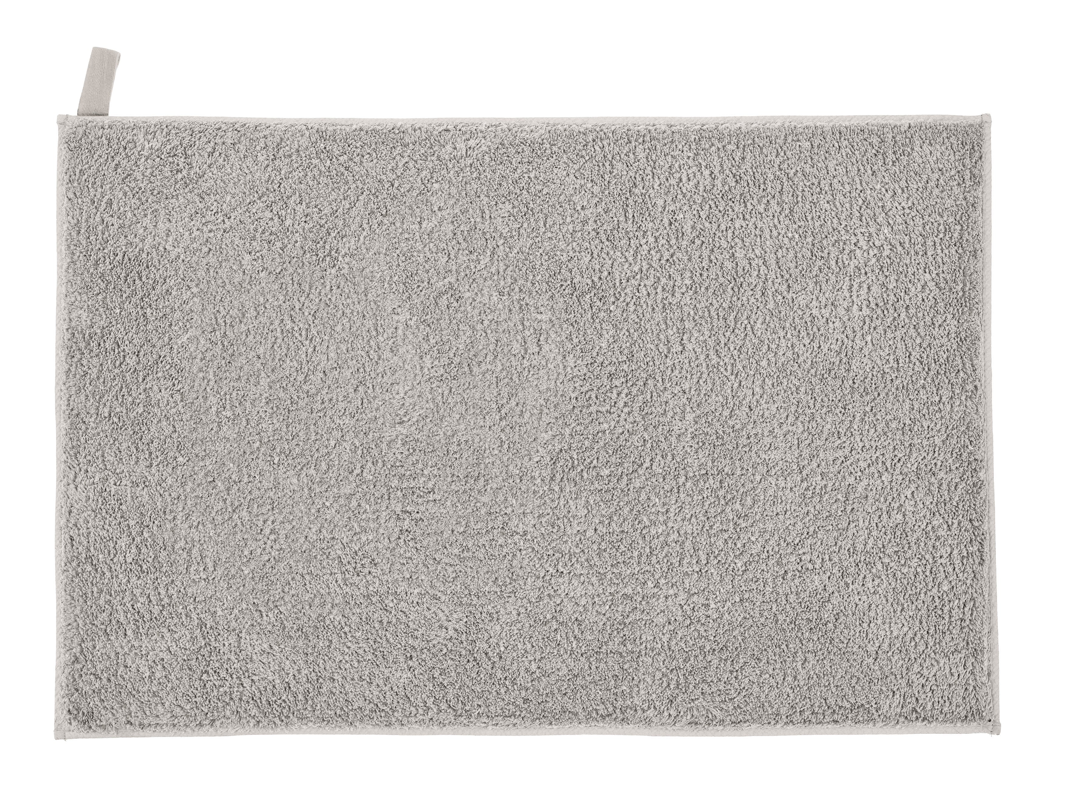 Badteppich VITA in Platinfarben mit Schlaufe, rechteckig, Größe 50 x 80 cm, liegt flach auf dem Boden.