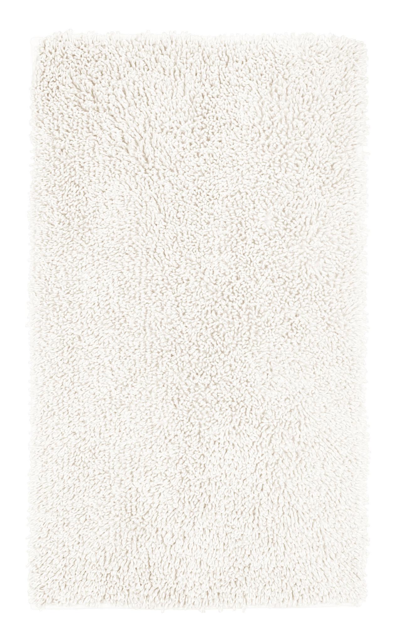 Rechteckige, weiße Hochflor-Badematte mit dicht flauschiger Oberfläche