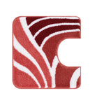 Roter WC-Vorleger mit Ausschnitt und weißem Wellenmuster auf weichem Flor