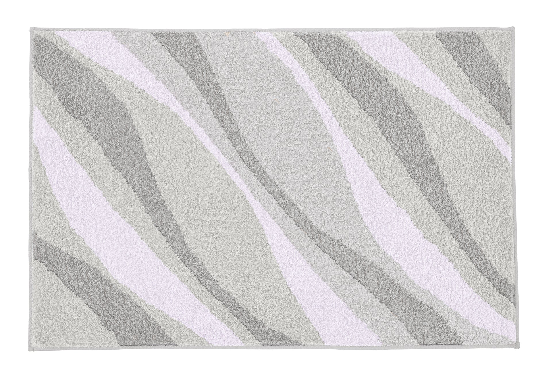 Rechteckige Badematte mit welligen Streifen in Grau- und Weißtönen