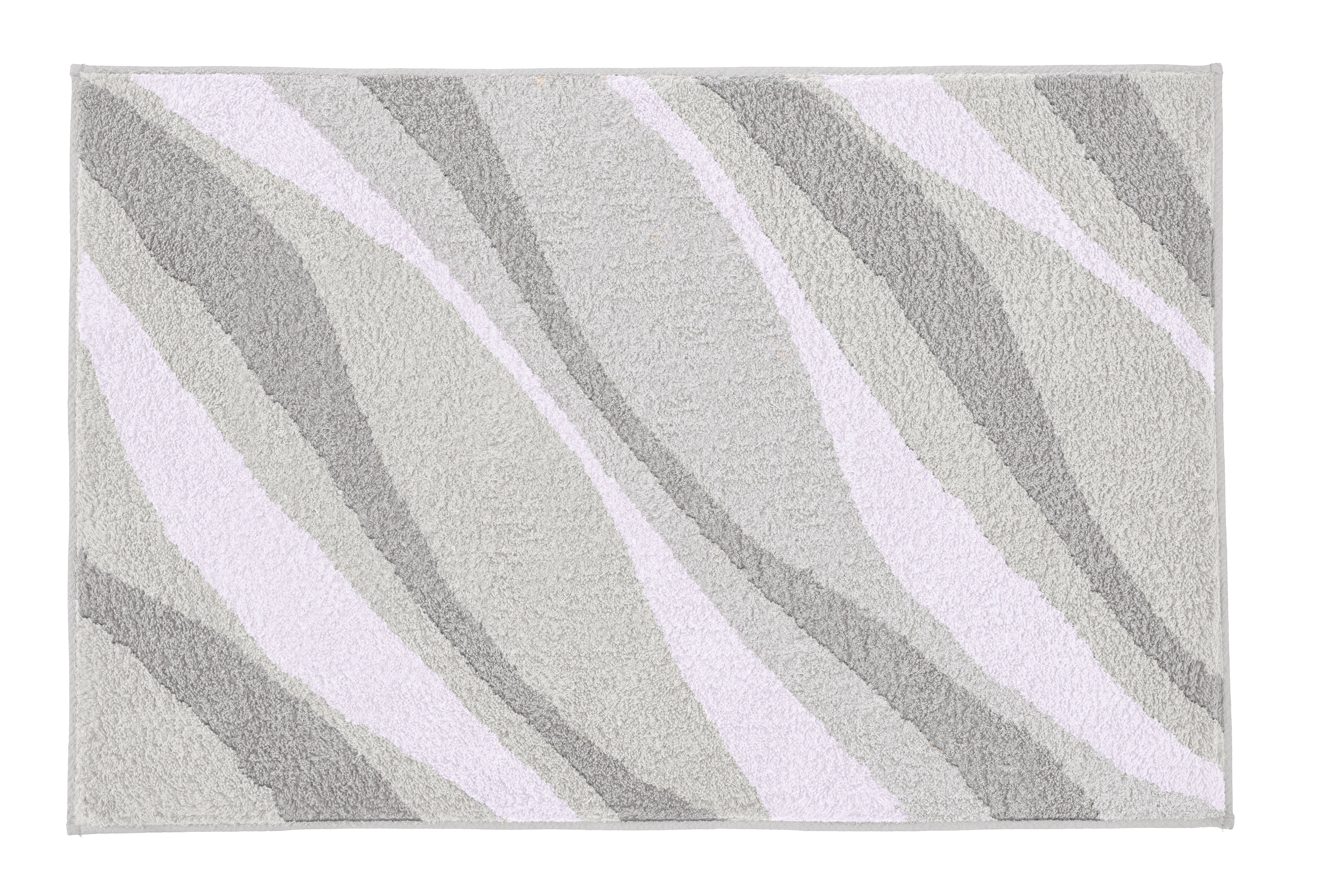 Rechteckige Badematte mit welligen Streifen in Grau- und Weißtönen