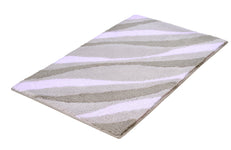 Rechteckiger Badteppich mit welligen Streifen in Beige, Grau, Lila