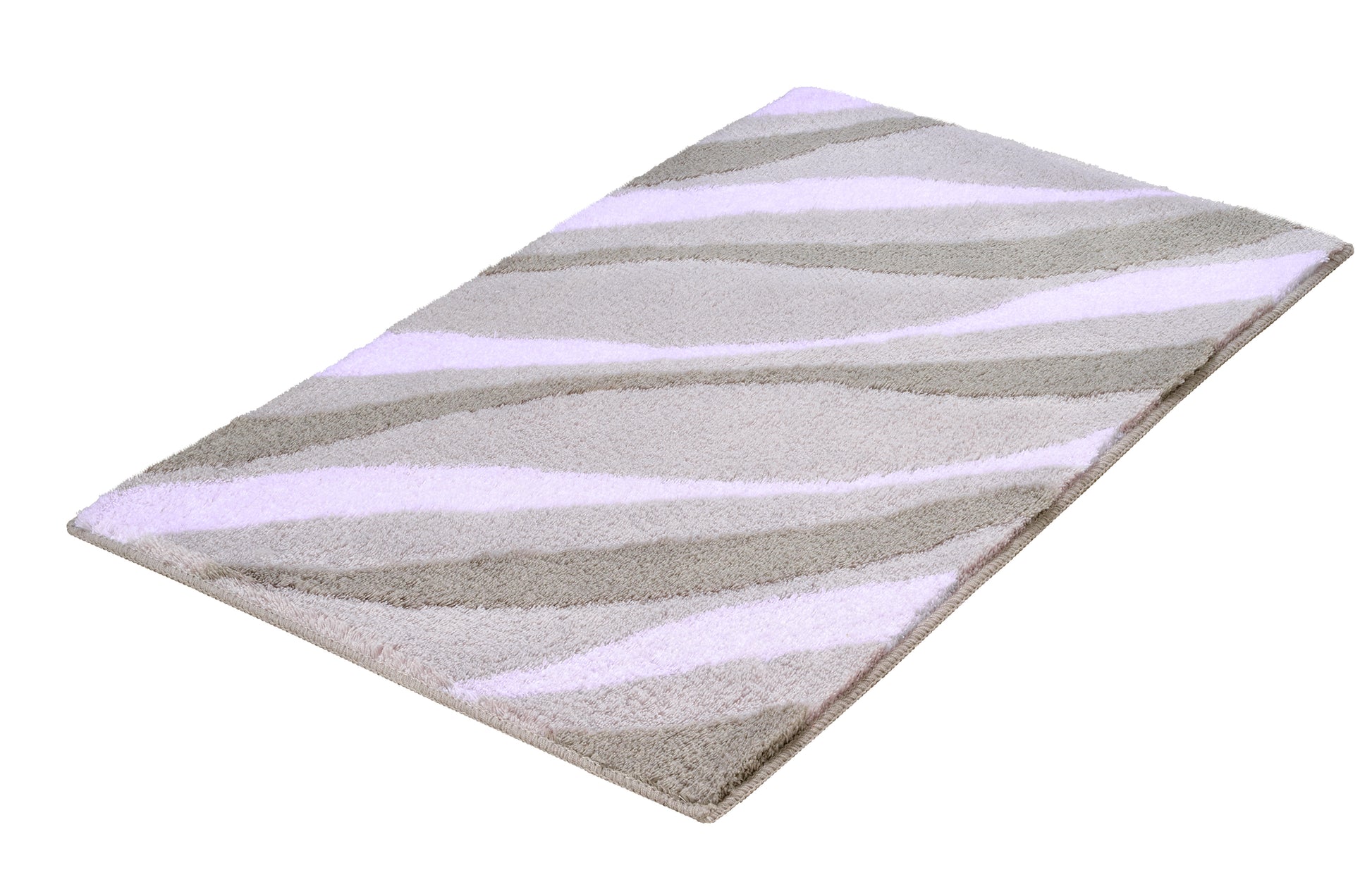 Rechteckiger Badteppich mit welligen Streifen in Beige, Grau, Lila