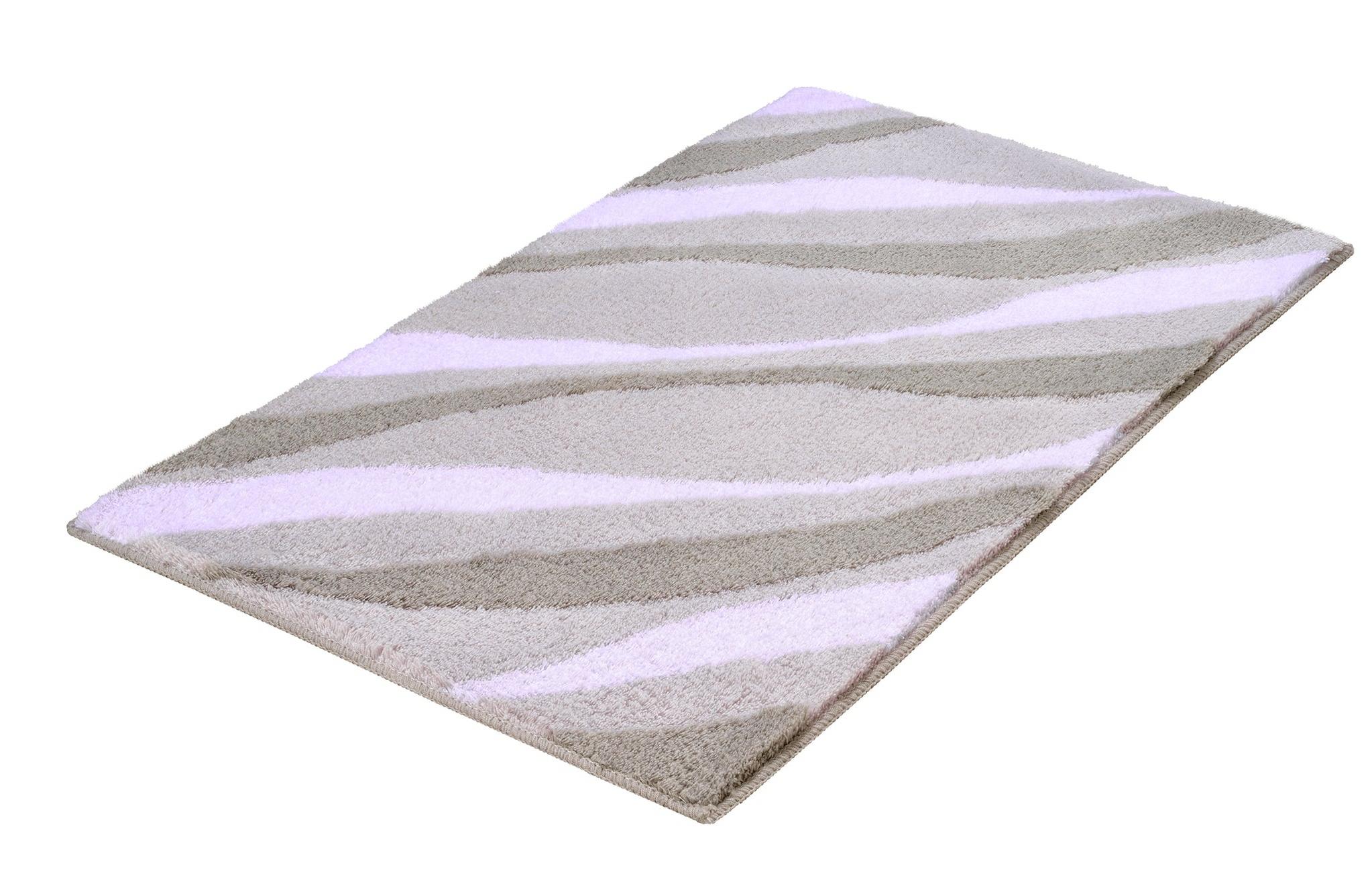 Rechteckiger Badteppich mit welligen Streifen in Beige, Grau, Lila