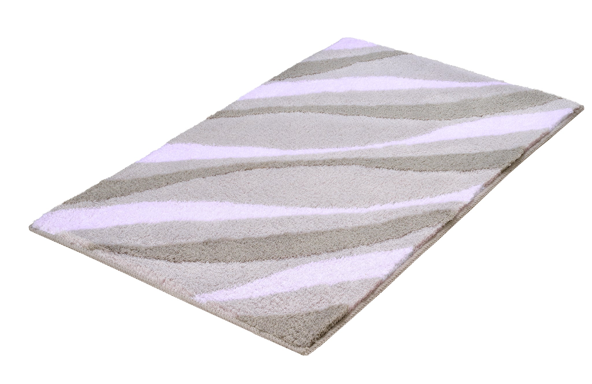 Rechteckiger Badteppich mit welligen Streifen in Beige, Grau, Lila