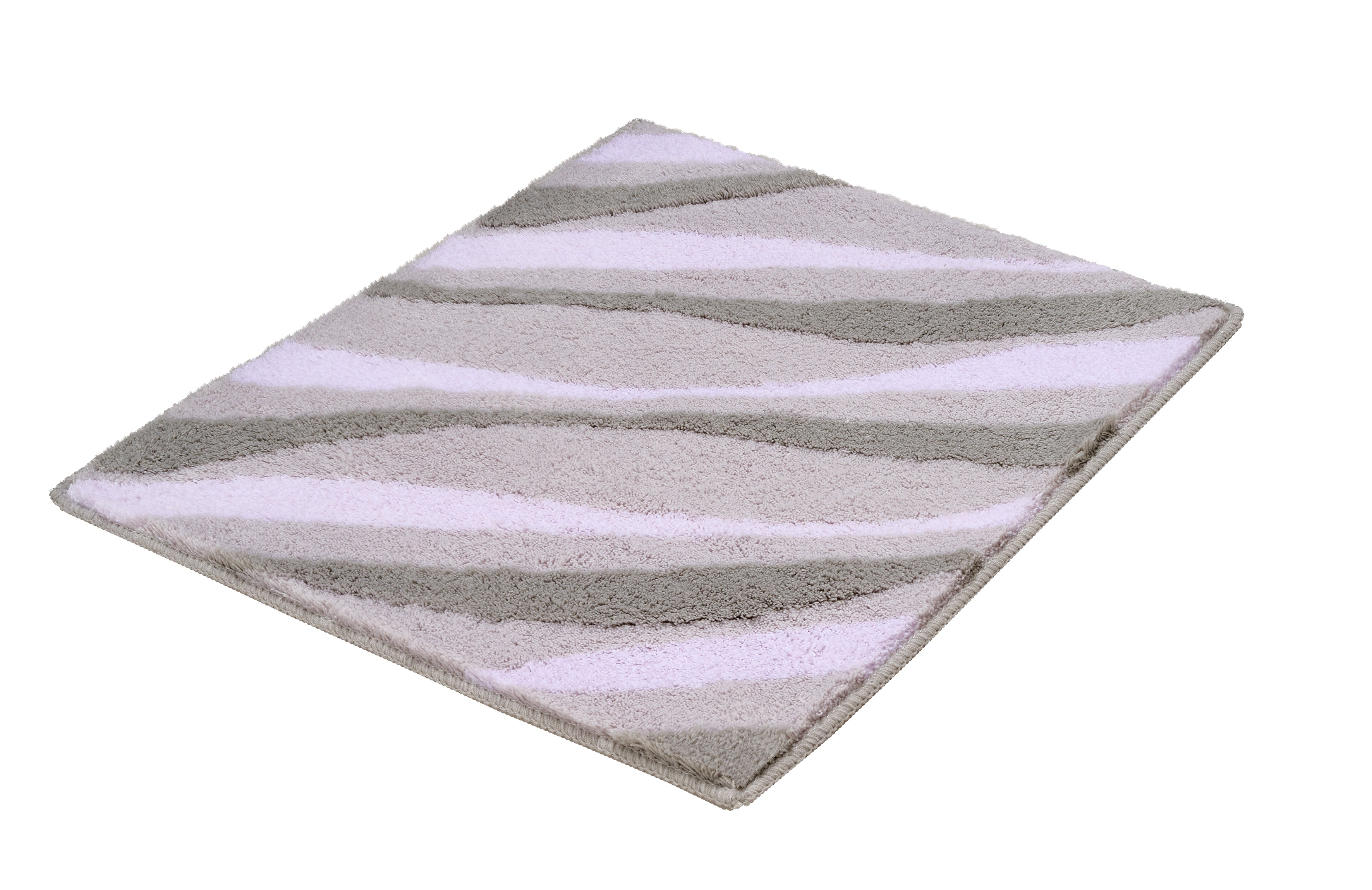 Rechteckiger Badteppich mit welligen Streifen in Grau und Pastellrosa